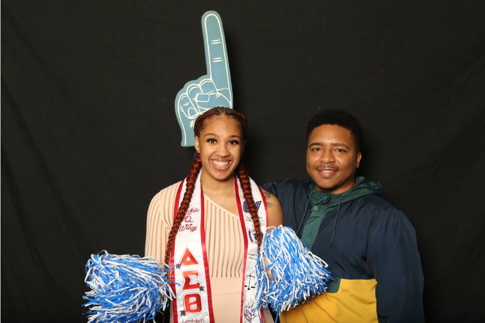 funny foam finger at photo booth